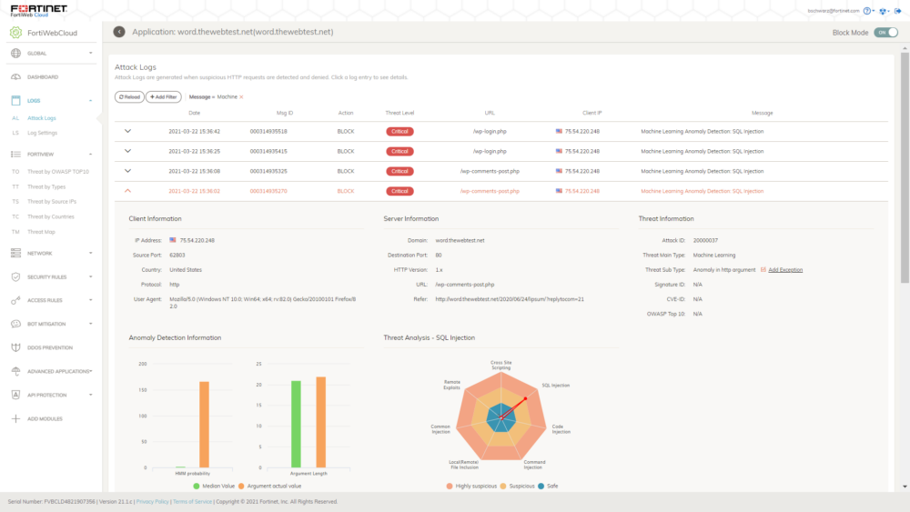 Fortinet FortiWeb Web Application Firewall WAF Cybersecurity