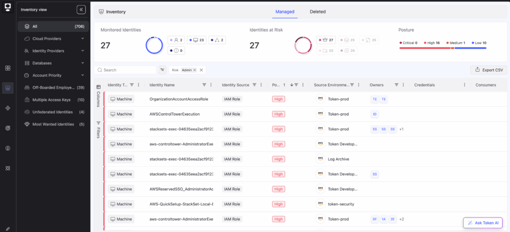 Token Security NHI Inventory View