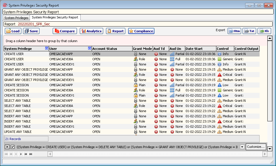 omega_db_security_reporter_2.2_system_Privilege_security